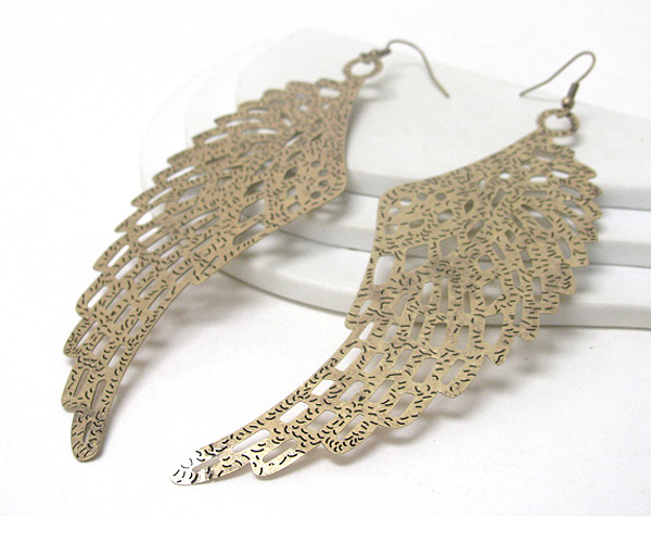 Very large and light metal filigree angel wing earring