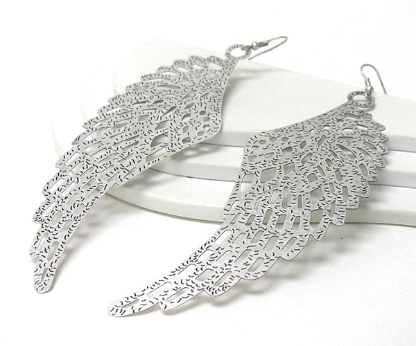 Very large and light metal filigree angel wing earring