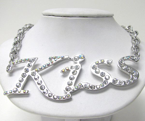 Large crystal stud kiss pendant necklace