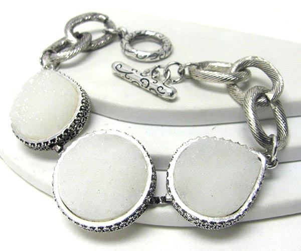 Rough surface stone disk link bracelet