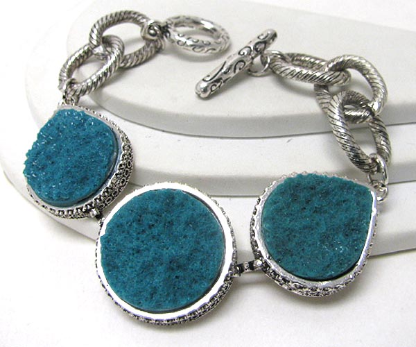 Rough surface stone disk link bracelet