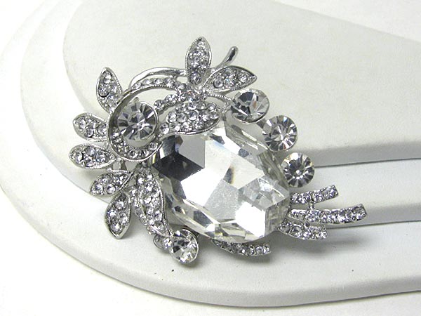 Large facet glass and crystal deco brooch