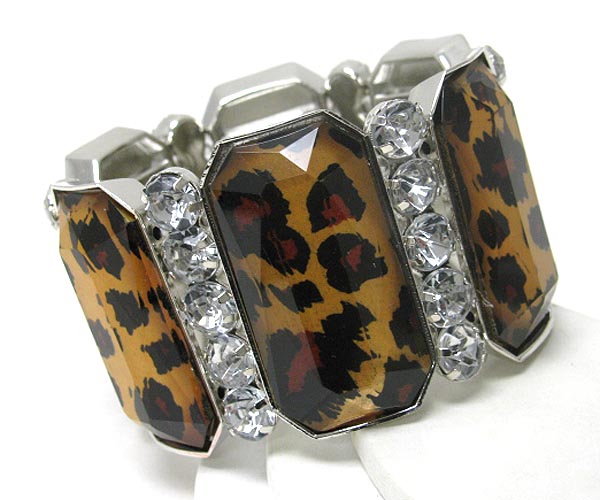 Crystal and animal print deco stretch bracelet