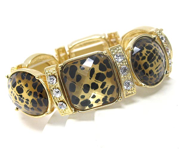 Crystal and animal print deco stretch bracelet