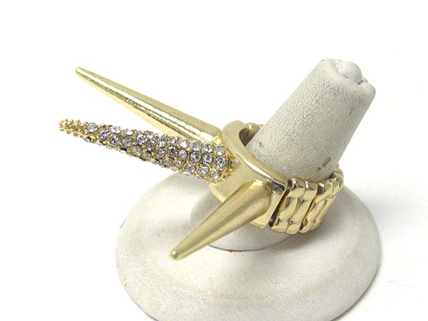 Crystal and metal long spike stretch ring