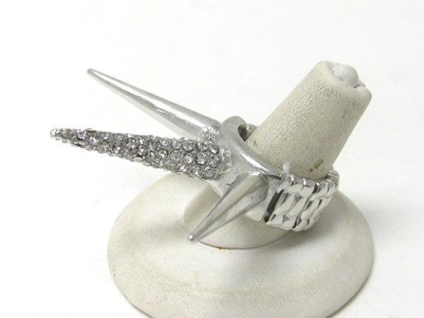 Crystal and metal long spike stretch ring