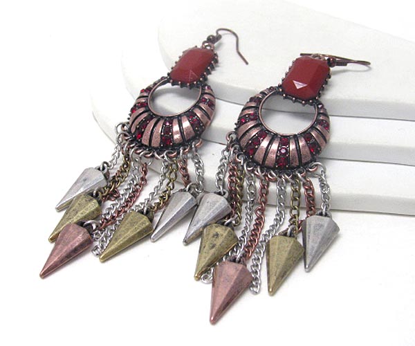 Crystal deco wide hoop and multi spike drop earring - hoops