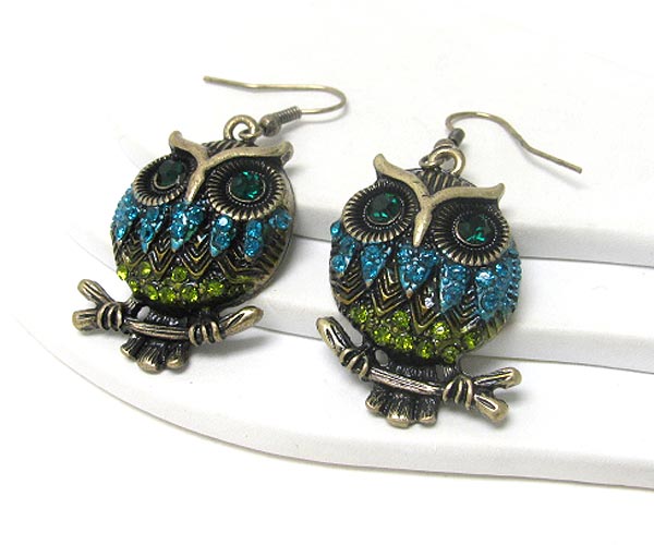 Crystal stud fat owl earring