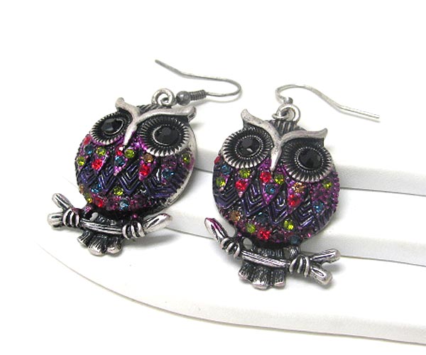 Crystal stud fat owl earring