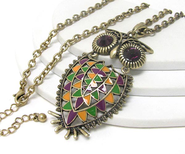 Crystal eyed and epoxy body owl necklace