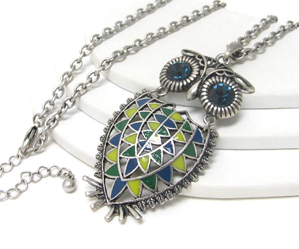 Crystal eyed and epoxy body owl necklace