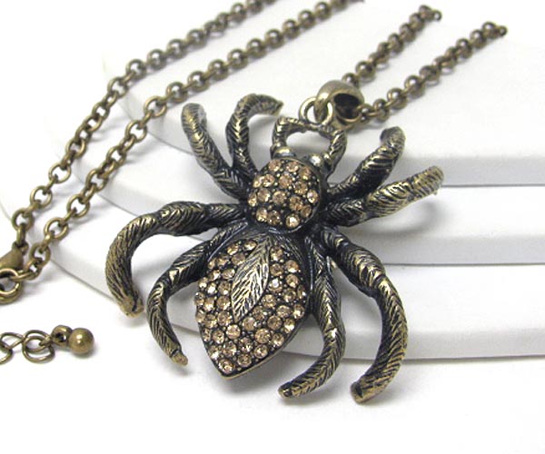 Crystal stud large 3d tarantula spider long necklace