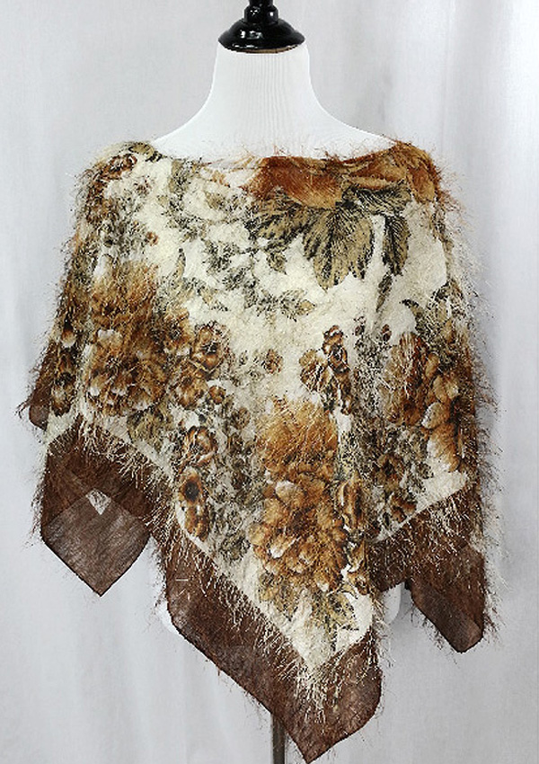 Floral print hairy poncho