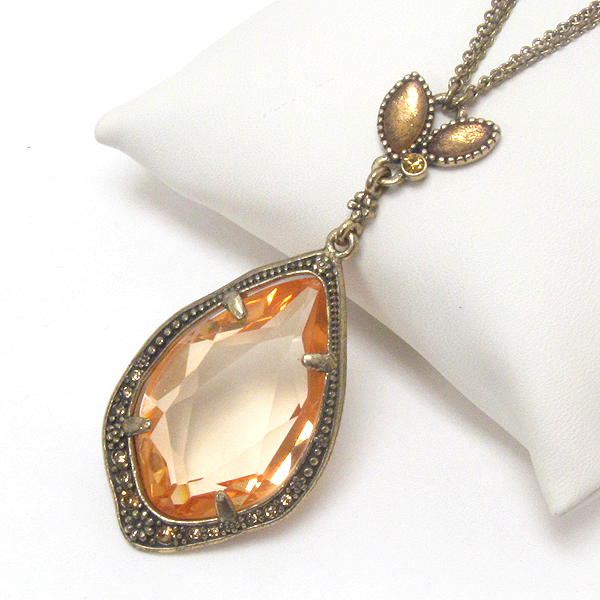 Vintage style facet glass stone teardrop pendant necklace