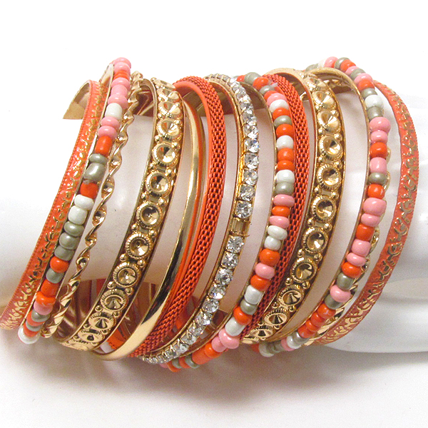 Crystal and epoxy deco multi metal bangle bracelet set of 14