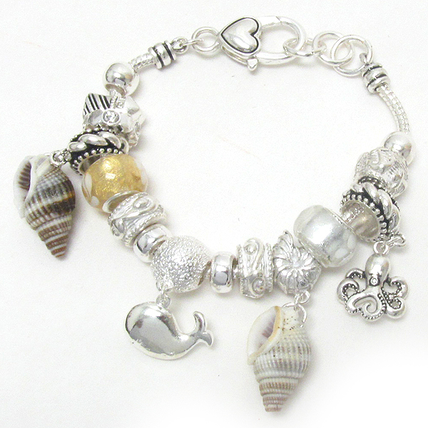 Pandora style multi glass and metal ring and sealife charm bracelet