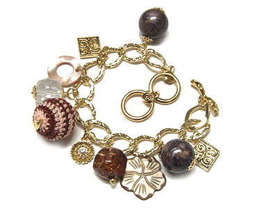 Natural stone ball and woven ball toggle bracelet