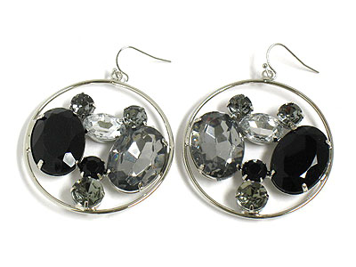 Facet glass stone deco round earring