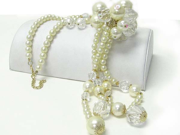 Mixed pearl and glass beads tied drop long necklace earring set