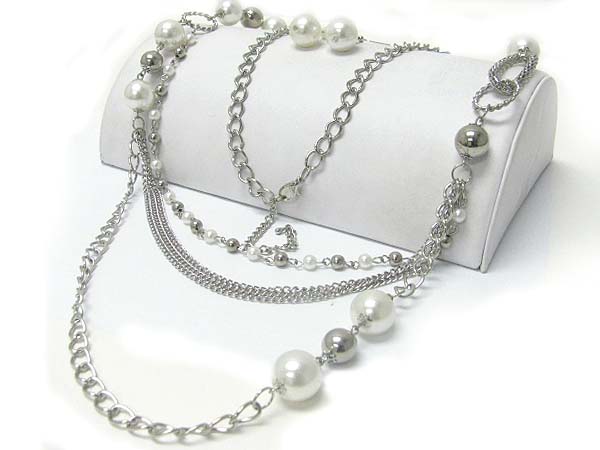 Multi layer mixed ball and chain long necklace earring set