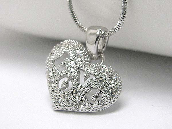 Made in korea whitegold plating crystal stud love heart pendant necklace