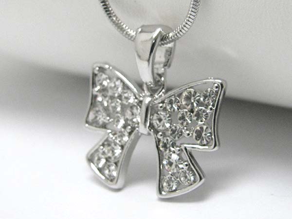 Made in korea whitegold plating crystal stud ribbon pendant necklace