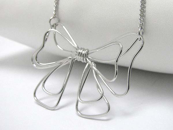 Made in korea whitegold plating metal wired ribbon pendant necklace