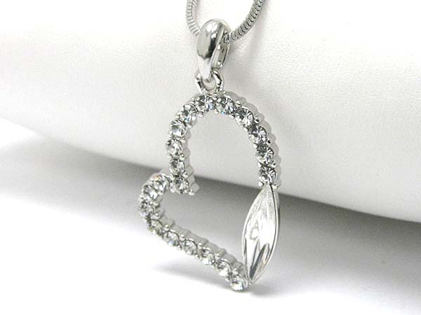 Made in korea whitegold plating crystal stud heart pendant necklace