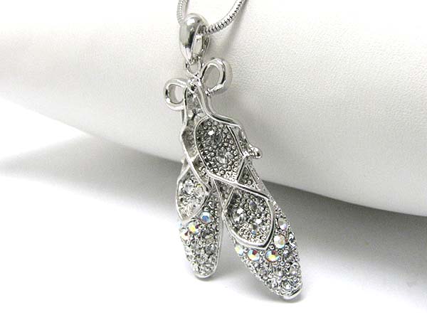 Made in korea whitegold plating crystal stud ballerina shoes pendant necklace