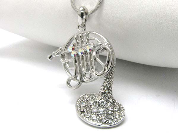 Made in korea whitegold plating crystal stud music theme tuba pendant necklace