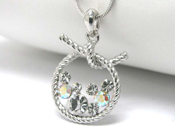 Made in korea whitegold plating crystal bubble on tied rope pendant necklace