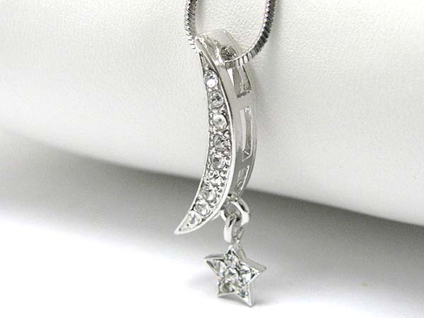 Made in korea whitegold plating crystal stud moon and star pendant necklace