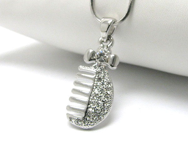 Made in korea whitegold plating crystal stud beauty shop theme comb pendant necklace