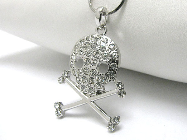 Made in korea whitegold plating crystal stud skull and bone pendant necklace