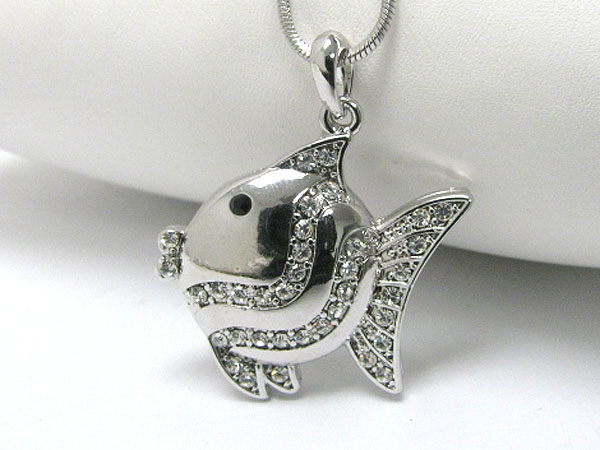 Made in korea whitegold plating crystal stud tropical fish pendant necklace