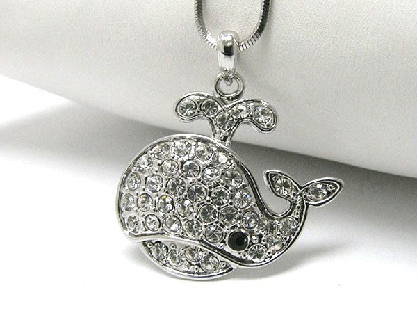 Made in korea whitegold plating crystal stud whale pendant necklace