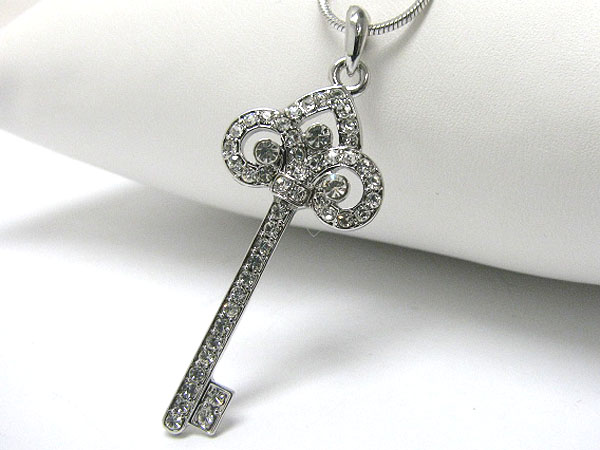 Made in korea whitegold plating crystal deco key pendant necklace