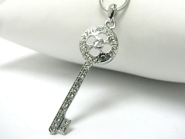 Made in korea whitegold plating crystal deco key pendant necklace