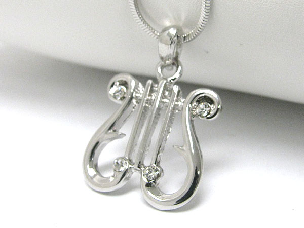 Made in korea whitegold plating crystal deco music theme harp pendant necklace