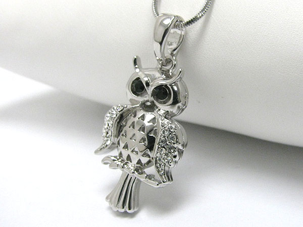 Made in korea whitegold plating crystal stud owl pendant necklace