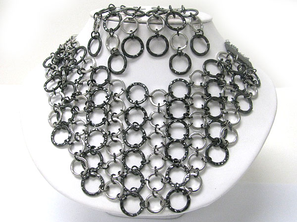 Metal circle link bib style necklace earring set