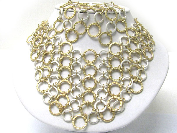 Metal circle link bib style necklace earring set