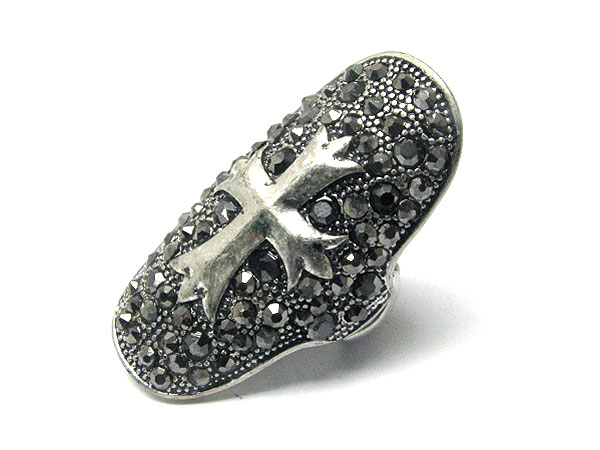 Crystal stud cross stretch ring