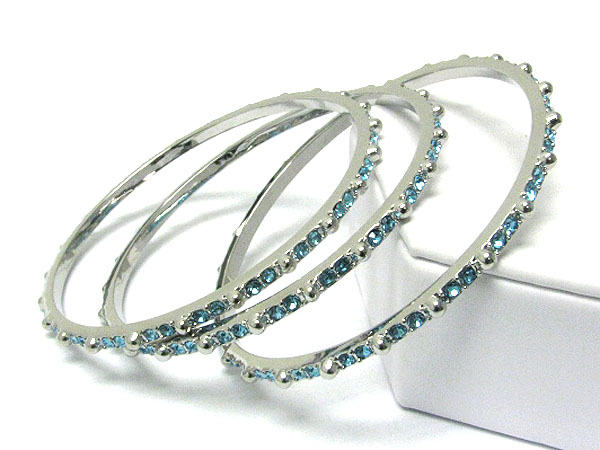 Three piece crystal stud bangle set