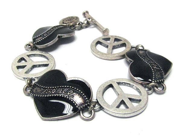 Peace mark and heart link bracelet