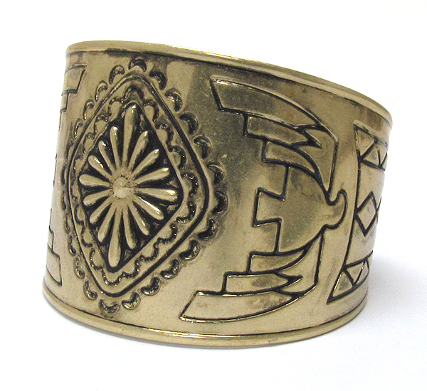 Azteca theme metal thunderbird cuff bangle -western