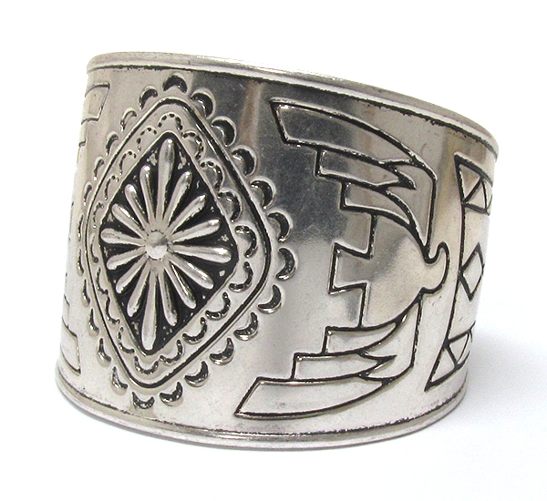 Azteca theme metal thunderbird cuff bangle -western