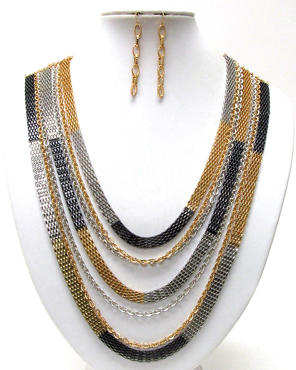 Multi mix snake chain long necklace earring set