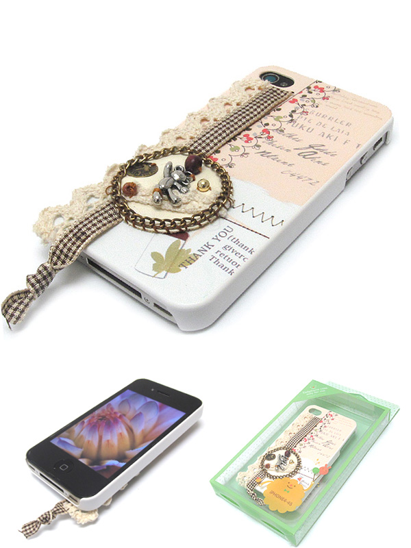 Thank you theme with fabric charm cellphone case - hard case for iphone 4 - 4s