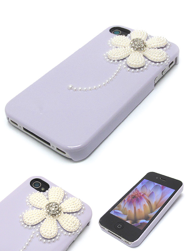 Multi size pearls on crystal flower cellphone case - hard case for iphone 4 - 4s